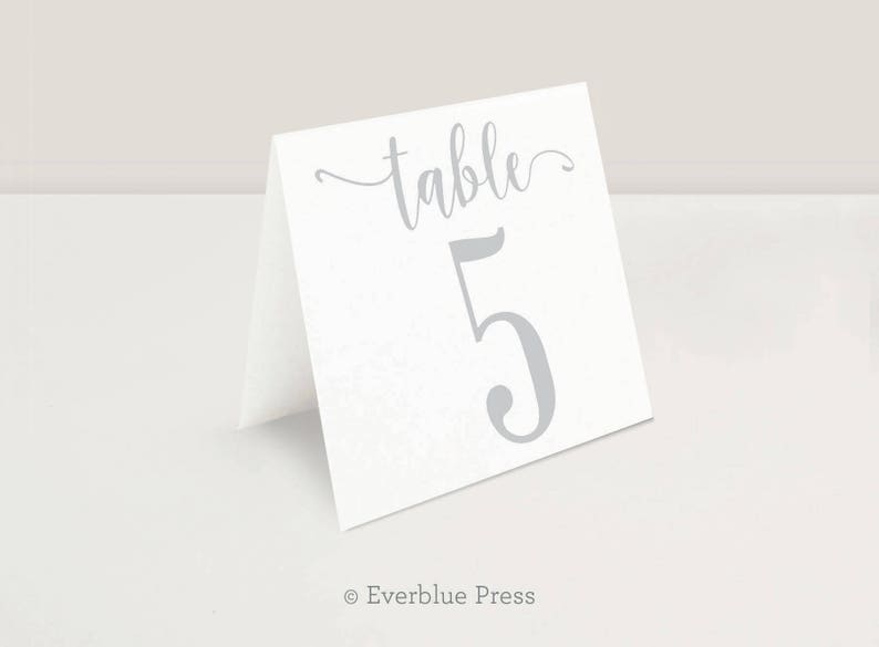 Light Gray Folded Table Numbers Printable Pdf 1 20 4x4 Instant Calligraphy Standing Tent Card Wedding Rehearsal