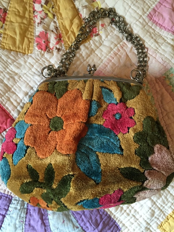 Georgeous vintage Velour floral purse - image 1