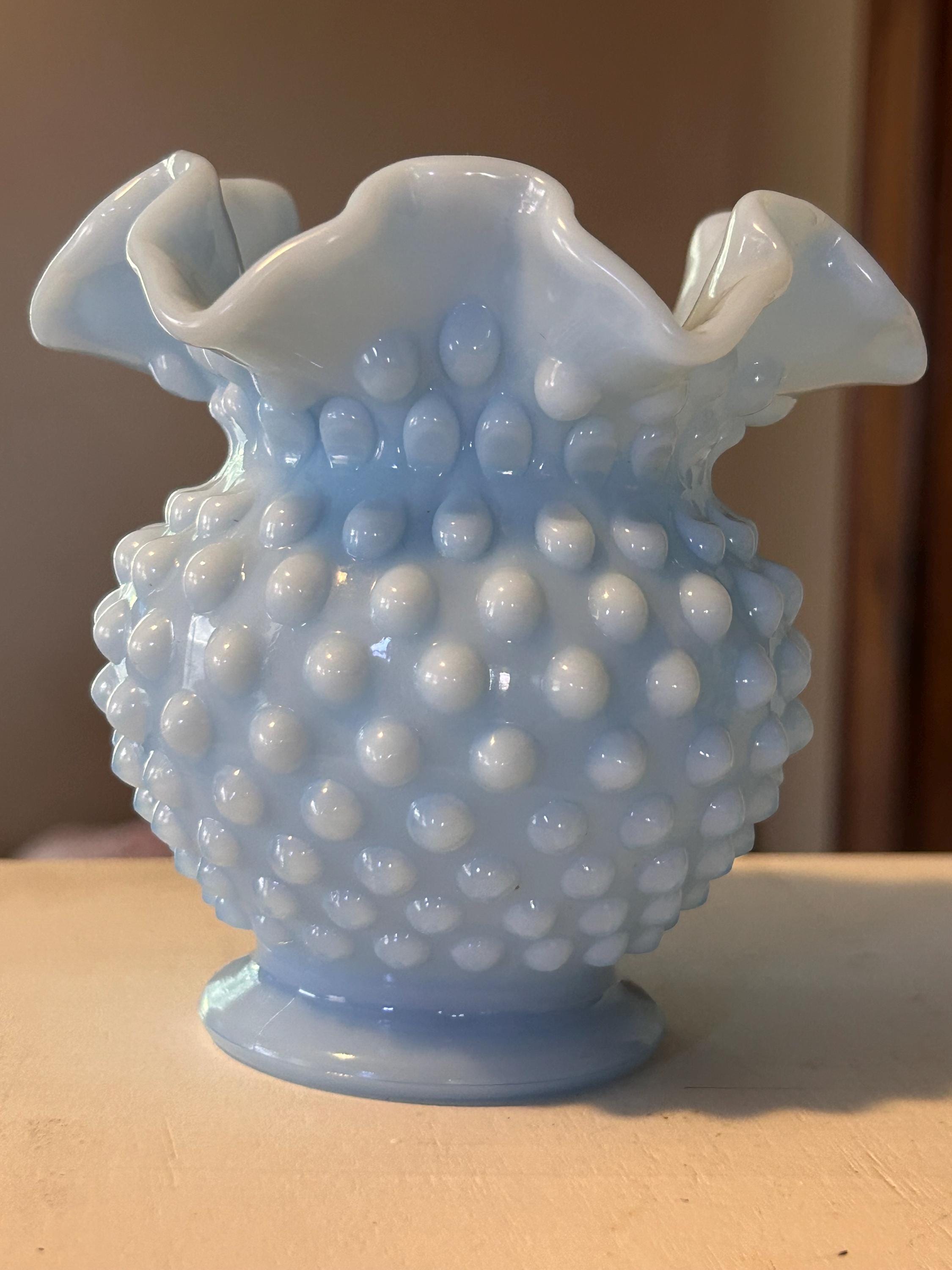 希少　fenton シルバーターコイズ　クレスト　ボンボン　ミルクグラス フェントン - アイミルUSAヴィンテージ