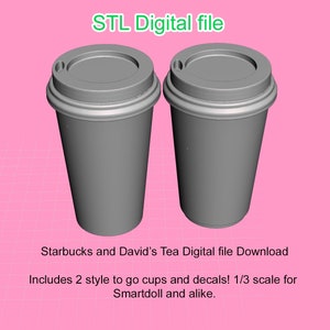 STL file only!! Starbucks and David&#39;s Tea to go cups for Smart doll and bjd 1/3