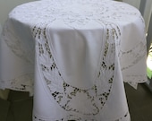 Exquisite Madeira Embroidered Vintage Tablecloth Natural Linen High Tea or Gift Idea 49x 47 quot