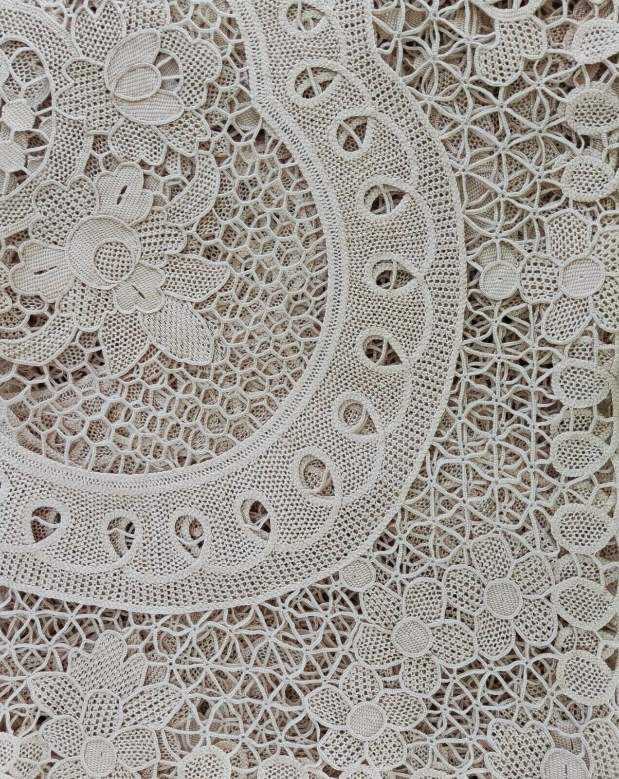 Venice Italy Style Needle Lace Vintage Tablecloth Natural Tone Etsy