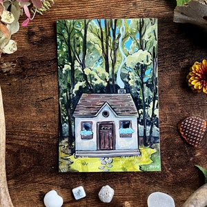Cottage Postcard ~ Cabin ~ Cottage Art ~ Tinyhouse ~ Forest Living ~ Literal Cottagecore