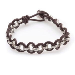 Men's chain neclace braided with genuine leather