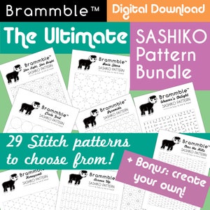 29 Printable Sashiko Patterns for Geometric Stitching & Mending. Instant PDF Download with a bonus dot grid to create your own pattern.