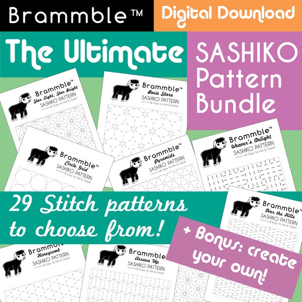 29 Printable Sashiko Patterns for Geometric Stitching & Mending. Instant PDF Download with a bonus dot grid to create your own pattern.