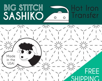 BIG STITCH Sashiko Hot Iron Transfer : Super Star- Great for quilting!