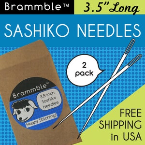 Super Long Sashiko Needles! Two x 3.5in needles. Perfect for gathering lots of stitches for quick embroidery projects! Strong & Straight!