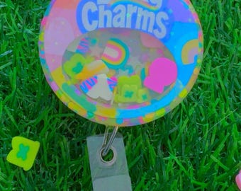 Charms Badge reel • Lucky Marshmallow Reel • Charms • Dry Shaker Badge Reel • Marshmallow Badge Reel • Shaker Badge Reel • Cereal Shaker
