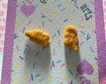 Chicken nugget earrings | dino breaded earrings | nugget stud earrings | breadcrumb dinosaur