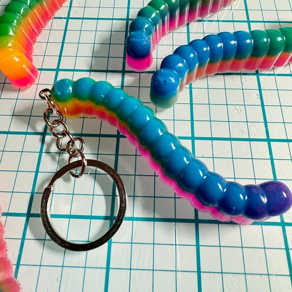 Glow worm keychain | Gummy worm | worm keychain | glow in the dark keychain