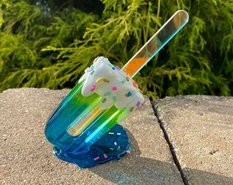 Melted Popsicle ring holder | jelly resin ring holder | pop art resin popsicle | ring holder ice cream | holographic stick popsicle | 1990