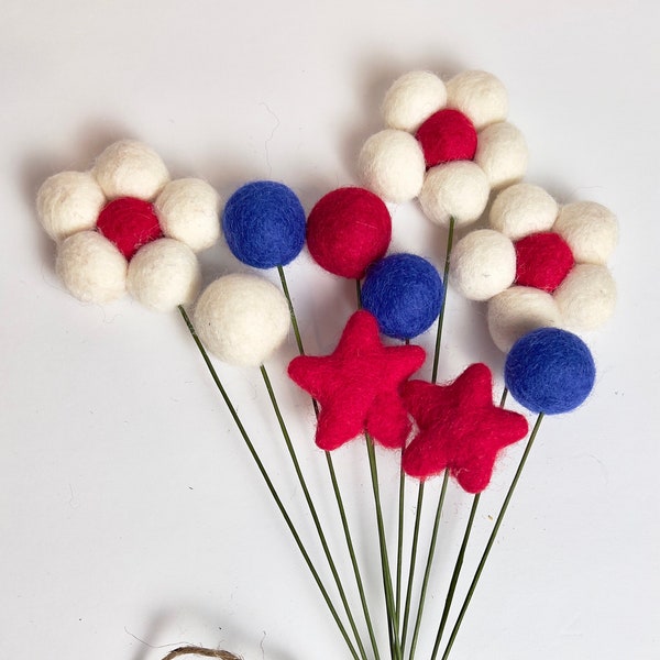 Felt Patriotic Wool Ball Bouquet / Red, White, Blue Bouquet