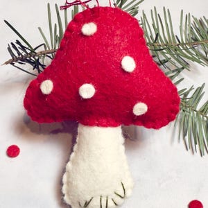 Wool Felt Mushroom Christmas Ornament / Handmade