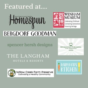 May include: A collage of logos for various businesses and organizations, including Homespun, Bergdorf Goodman, Spencer Hersh Designs, The Langham Hotels & Resorts, Wenham Museum, Dichristina Publishing, Willow Creek Farm Preserve, and Happy Kids Kitchen.