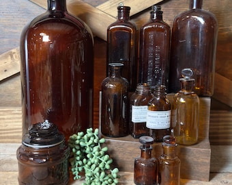 Vintage Amber Apothecary Jar / Medicinal Brown Bottle / General Store Display / Farmhouse Decor