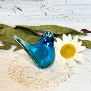Vintage Blue Glass Bird / Swedish Bird / Hand Blown Art Glass / Scandinavian Bird