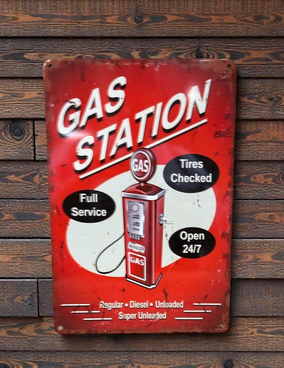 Vintage Style Retro Gas Station Sign / Man Cave / Garage Decor