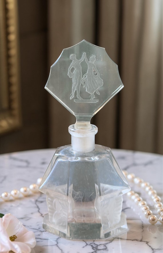 Vintage Czech Heinrich Hoffman Glass Perfume Bottle / Art Deco Design