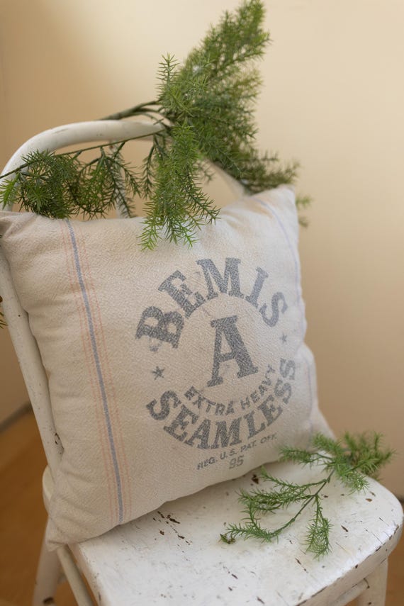 Antique Grain Sack Pillow / Farmhouse Decor