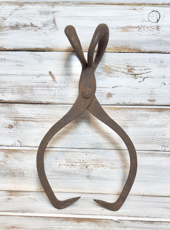 Vintage Hand Forged Metal Ice Tongs