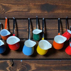 Vintage Enamelware Butter Warmer Melter / Enamel Ladle Pot