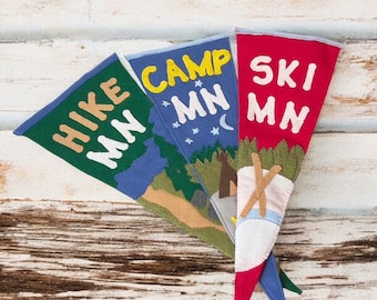 Minnesota Outdoors Pennant / Camping Hiking Skiing Pennant / Vintage Style Recreation Pennant