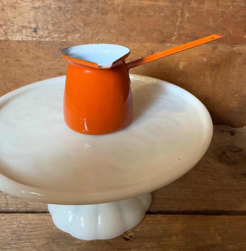 Vintage Enamelware Butter Warmer Melter / Enamel Ladle Pot