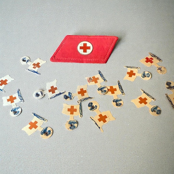 Vintage Red Cross Lapel Pin / Fold Back Style / WWII Era