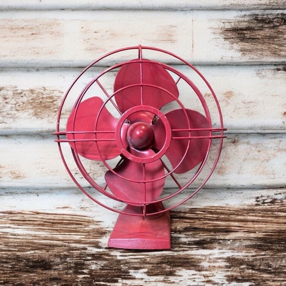 Antique Vintage Red Desk Table Top Fan / Decorative Fan