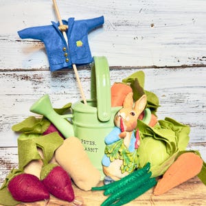 Peter Rabbit's Jacket / Mr. McGregor's Garden / Baby Shower Decor / First Birthday Party Decor / Easter Decor / Pretend Play Felt Vegetables
