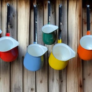 Vintage Enamelware Butter Warmer Melter / Enamel Ladle Pot