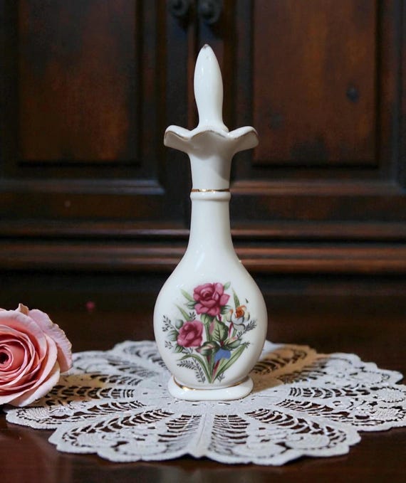 Vintage Porcelain Floral Perfume Bottle / Japan