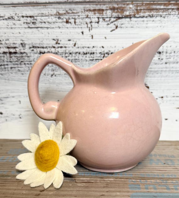 Vintage Niloak 5" Pink Ball Pitcher Arkansas Square Handle Impressed Mark Eagle