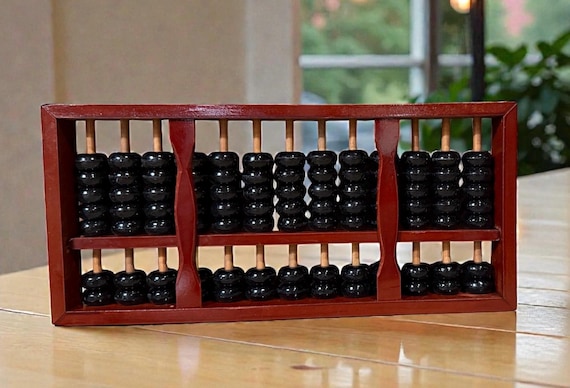 Vintage Chinese Wood Abacus / Suanpan / Handbook Included / Mid Century Modern