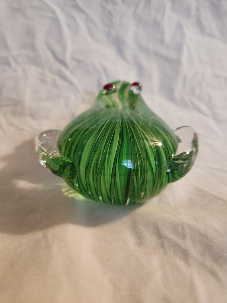 Green Glass Frog Paperweight Etsy