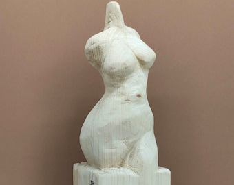 Sculpture en bois, étude, torse, nu, figure en bois, sculpture, femme, pièce unique