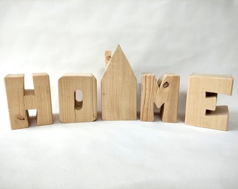 HOME, XXL wooden letters, 3D, with house, decorative letters made of wood