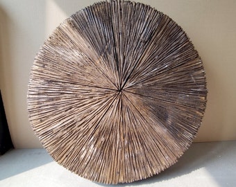 large wooden disc, 63 cm x 10 cm, rosette, tree disc,