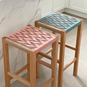 High stool made of rope and wood. Handmade