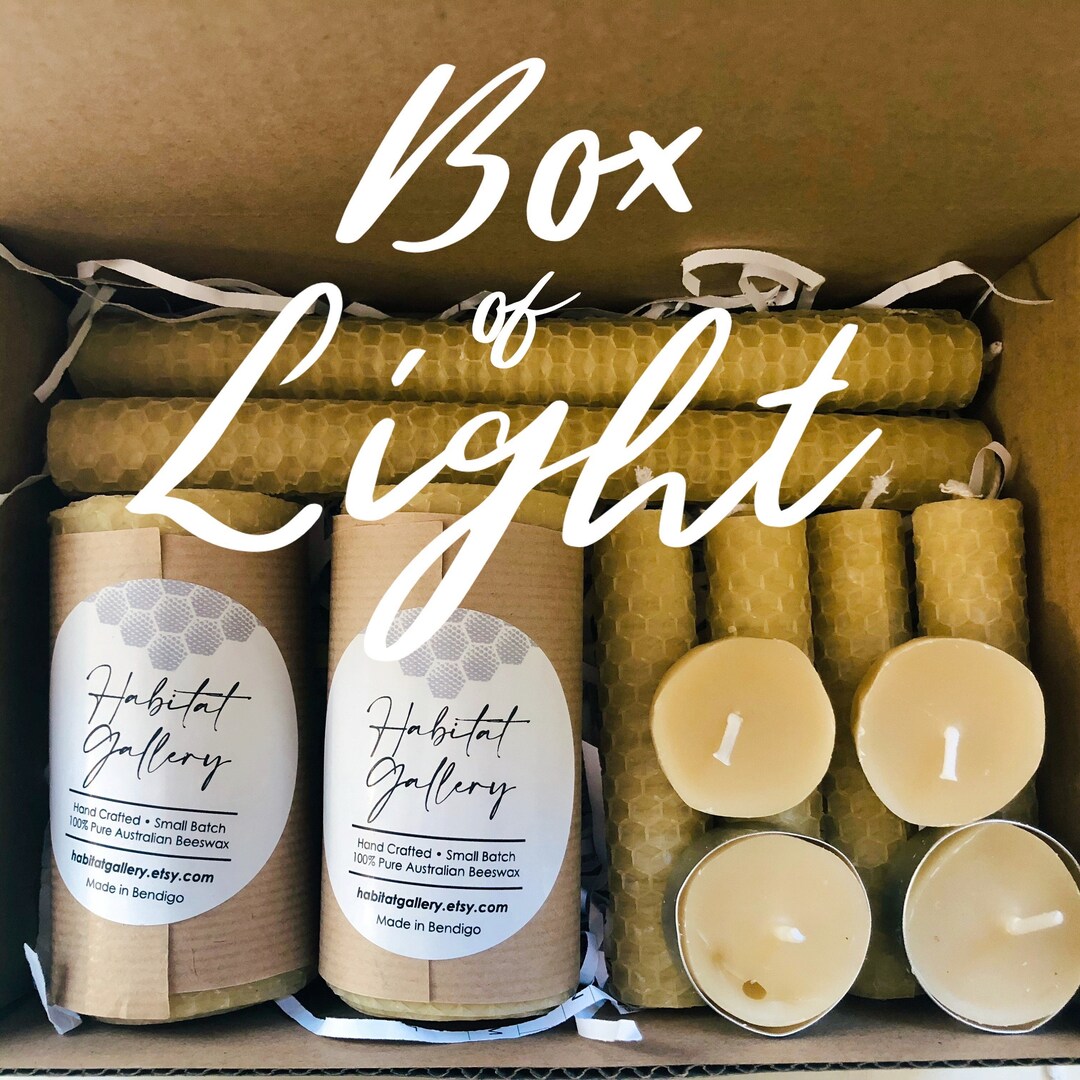Box of Light Australian Beeswax Gift Box Rolled Beeswax Pillars Aussie