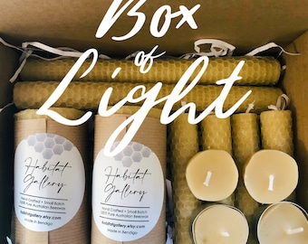 Box of Light | Australian Beeswax Gift Box | Rolled Beeswax Pillars | Aussie Beeswax | Natural Light | Beeswax Candles