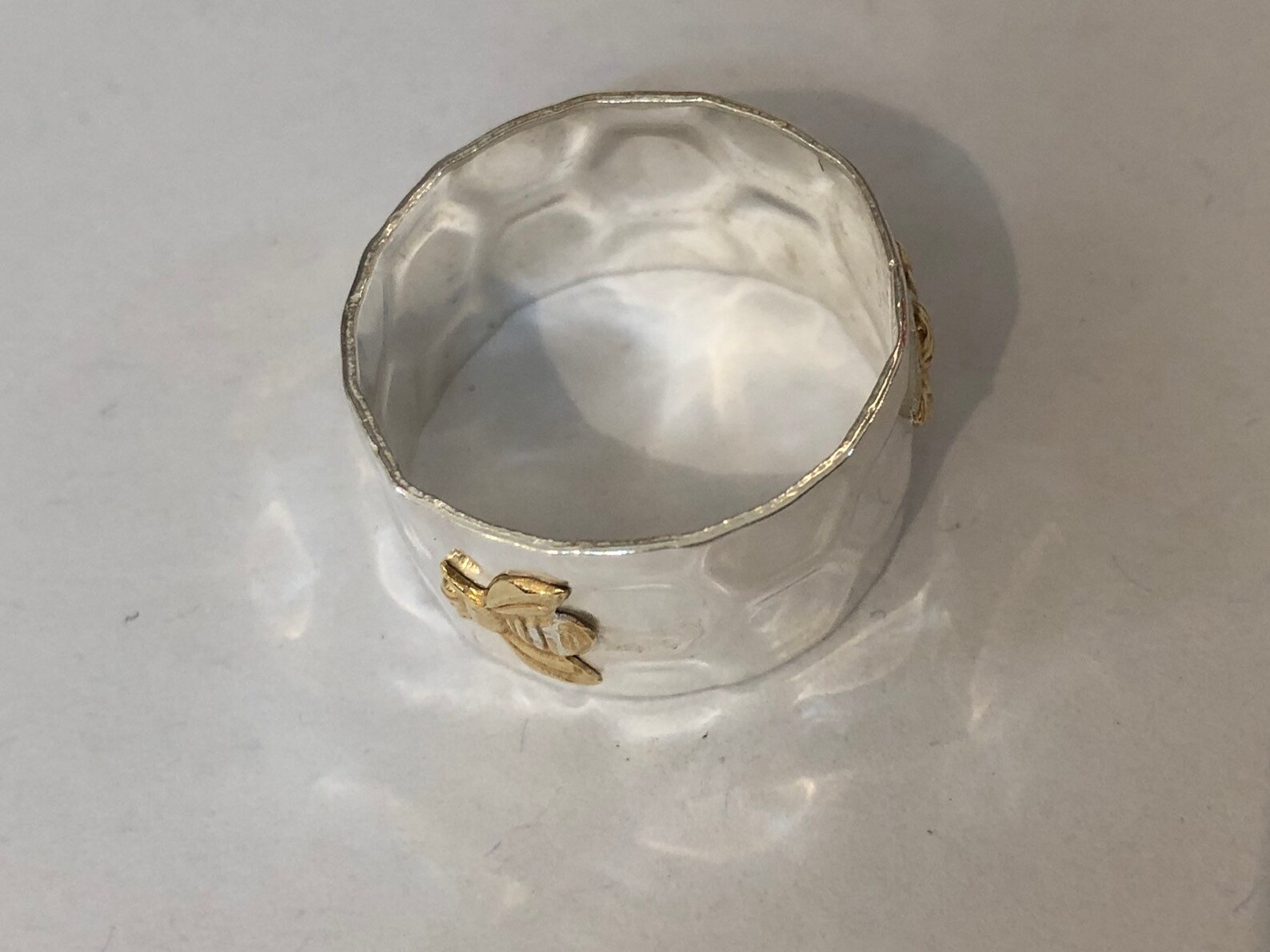 Sterling Silver Bee and Honey Comb Bypass Ring main image 1