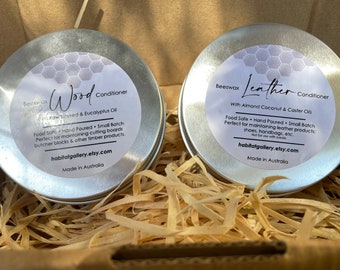 Twin Pack | Gift Box |  LEATHER & WOOD Conditioner/Polish | Free Post | Leather conditioner | Wood Conditioner | Large size 150gms