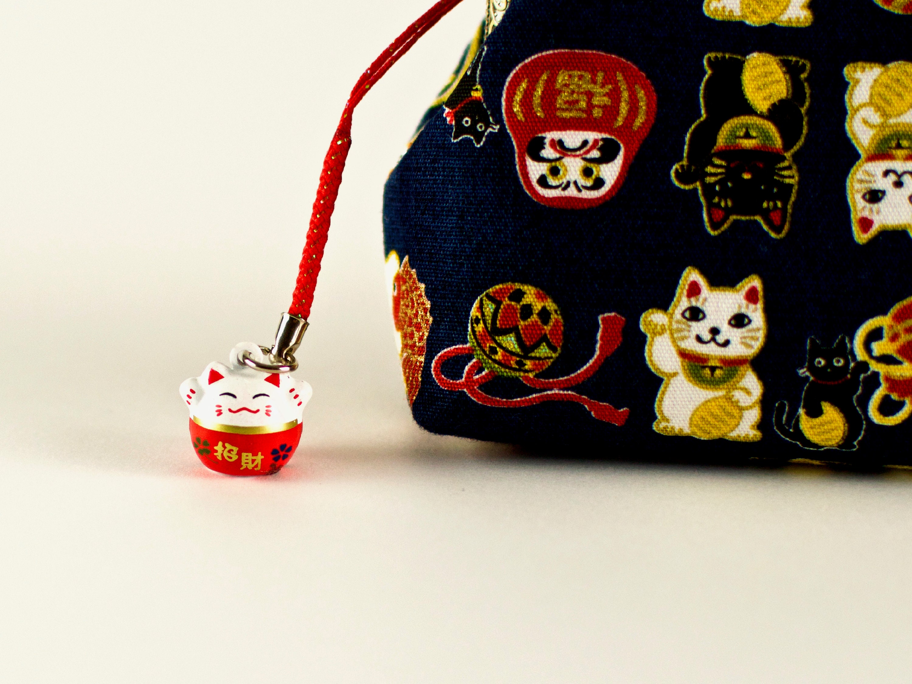 Hand Crafted Navy Blue Japanese Lucky Cat Coin Purse on Bronze Etsy