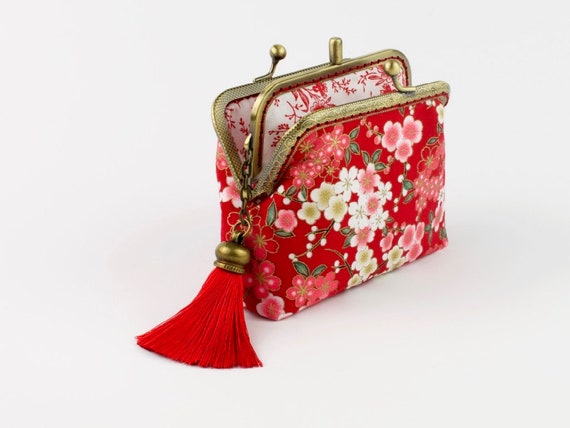 Hand Crafted Japanese Coin Purse of Sakura on Bronze