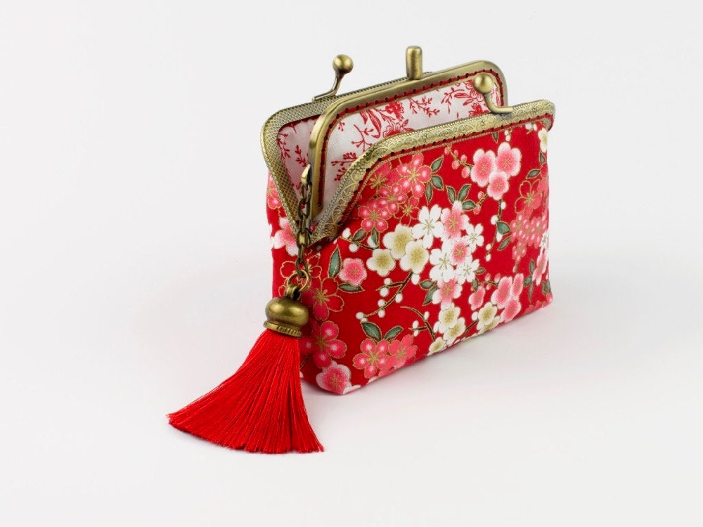 Hand Crafted Japanese Coin Purse of Sakura on Bronze