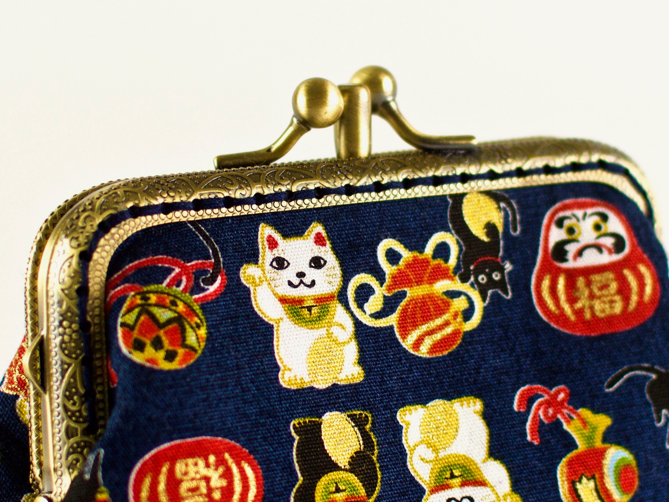 Hand Crafted Navy Blue Japanese Lucky Cat Coin Purse on Bronze Etsy