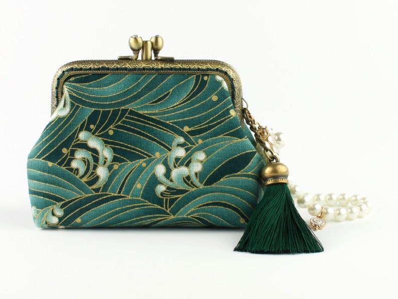 Hand Crafted Japanese Coin Purse of Waves on Bronze Coloured Etsy