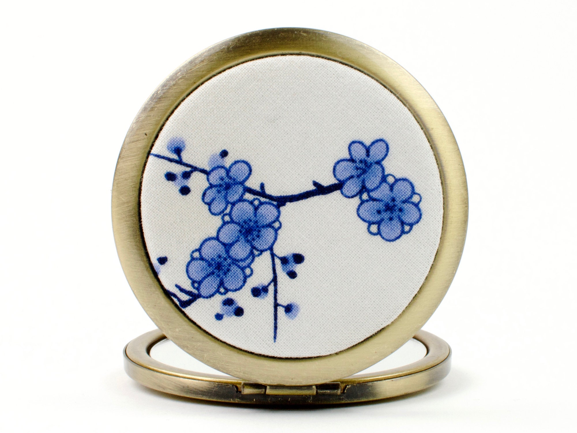 Handmade compact with porcelain style Japanese sakura cherry blossom cotton